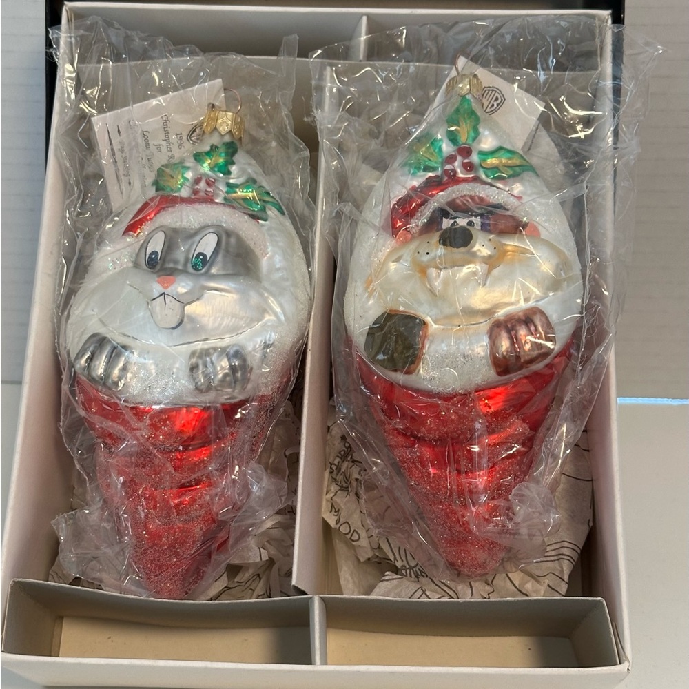 1996 Christopher Radko “Warner Bros Studio Bugs and Taz” Set of Two Ornaments **
